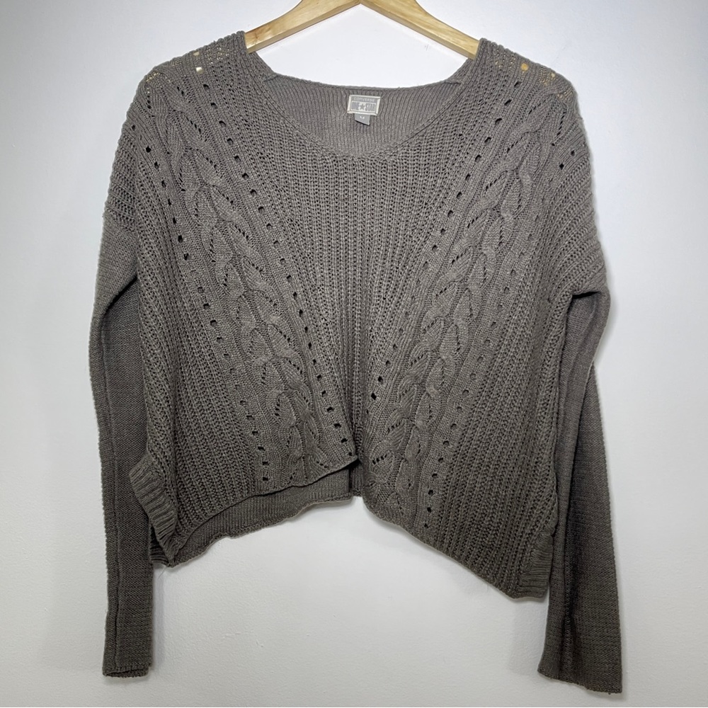Converse One Star Crochet Knit V Neck Cropped Sweater-Size -M Color Gray